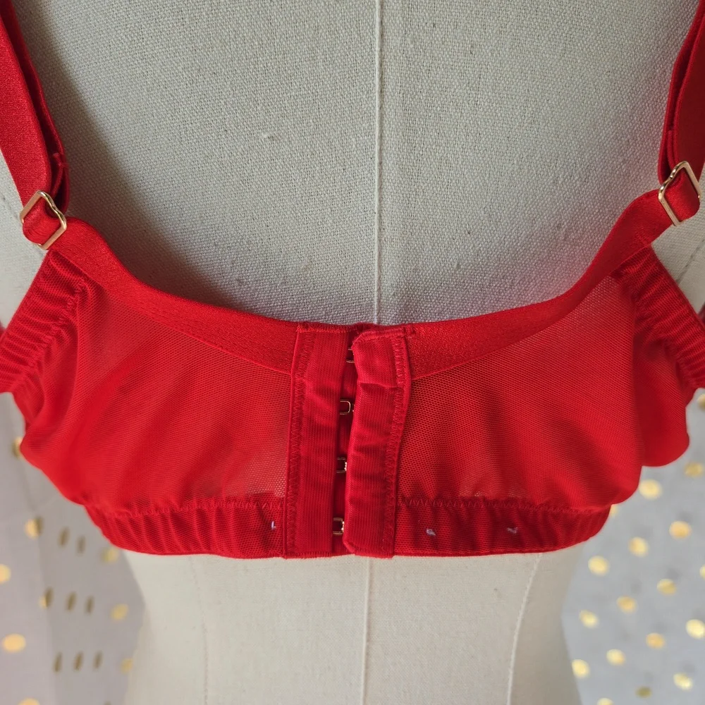 Savage x Fenty Red Lace Cage Demi Cup Bra Size 42DD - Picture 9 of 13